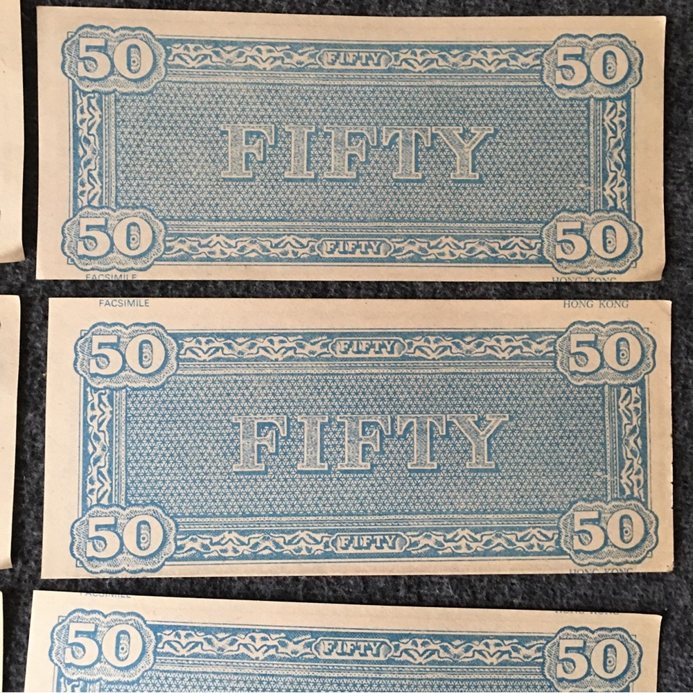 🟦Vintage Old Play Bills, Bundle of 10, $50 , Blue 50 print /back. - Picture 7 of 7